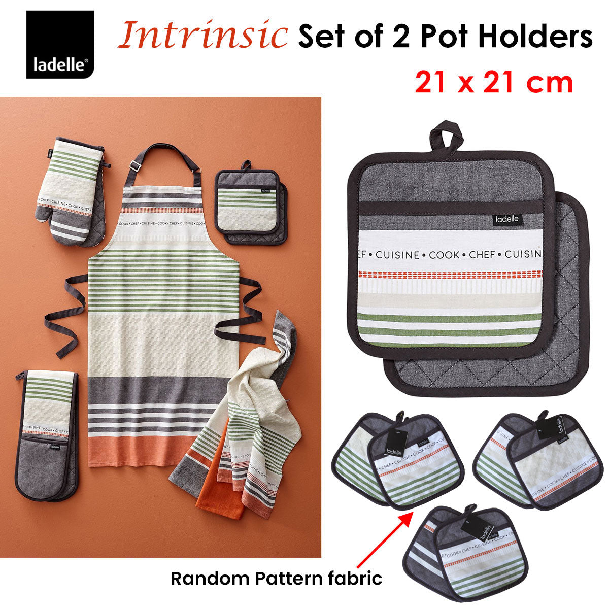 Ladelle Intrinsic Grey Set of 2 Pot Holders 21 x 21 cm