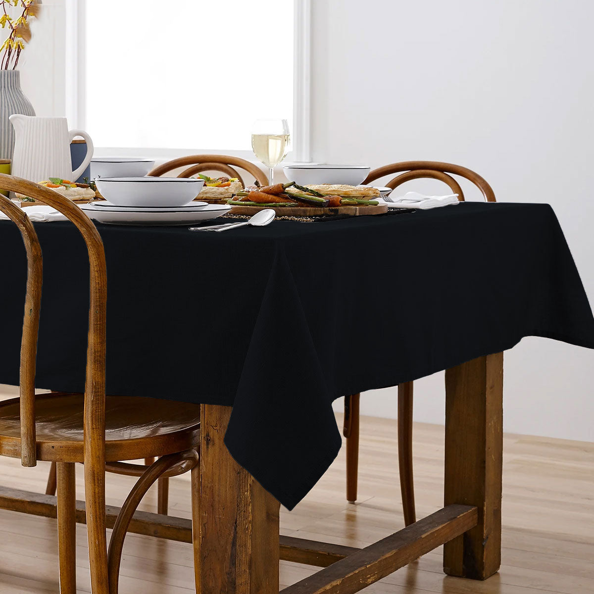 Base Black Linen Look 100% Cotton Tablecloth 150 x 225 cm