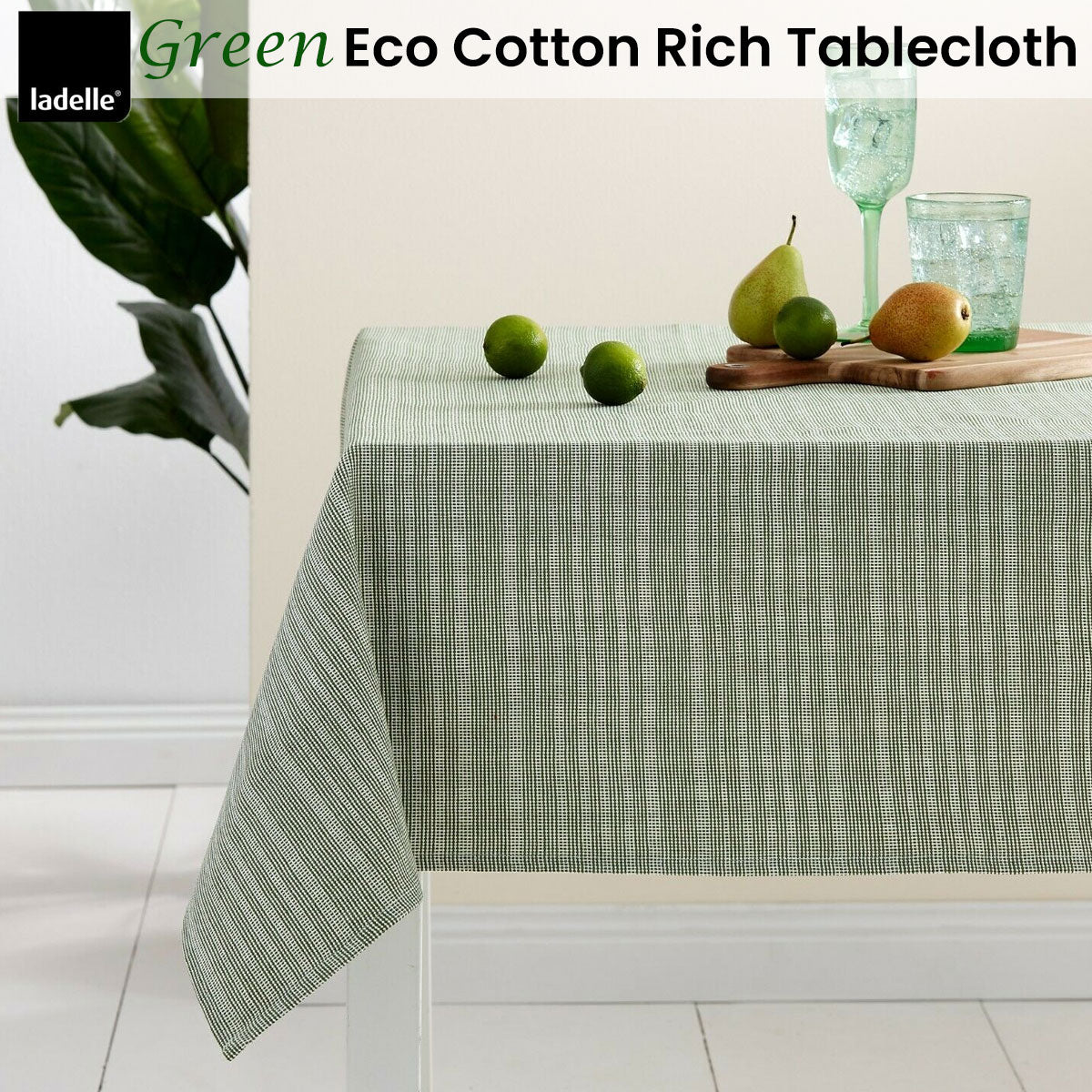 Green Eco Cotton Rich Tablecloth 150 x 265 cm