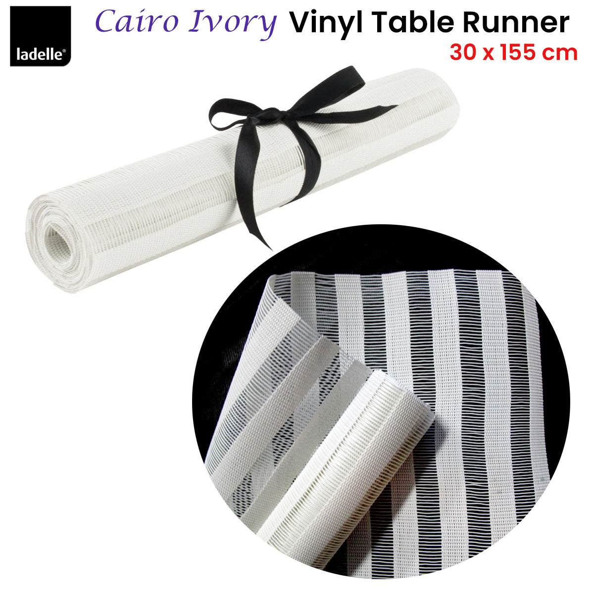 Cairo Ivory Vinyl Table Runner 30 x 155 cm
