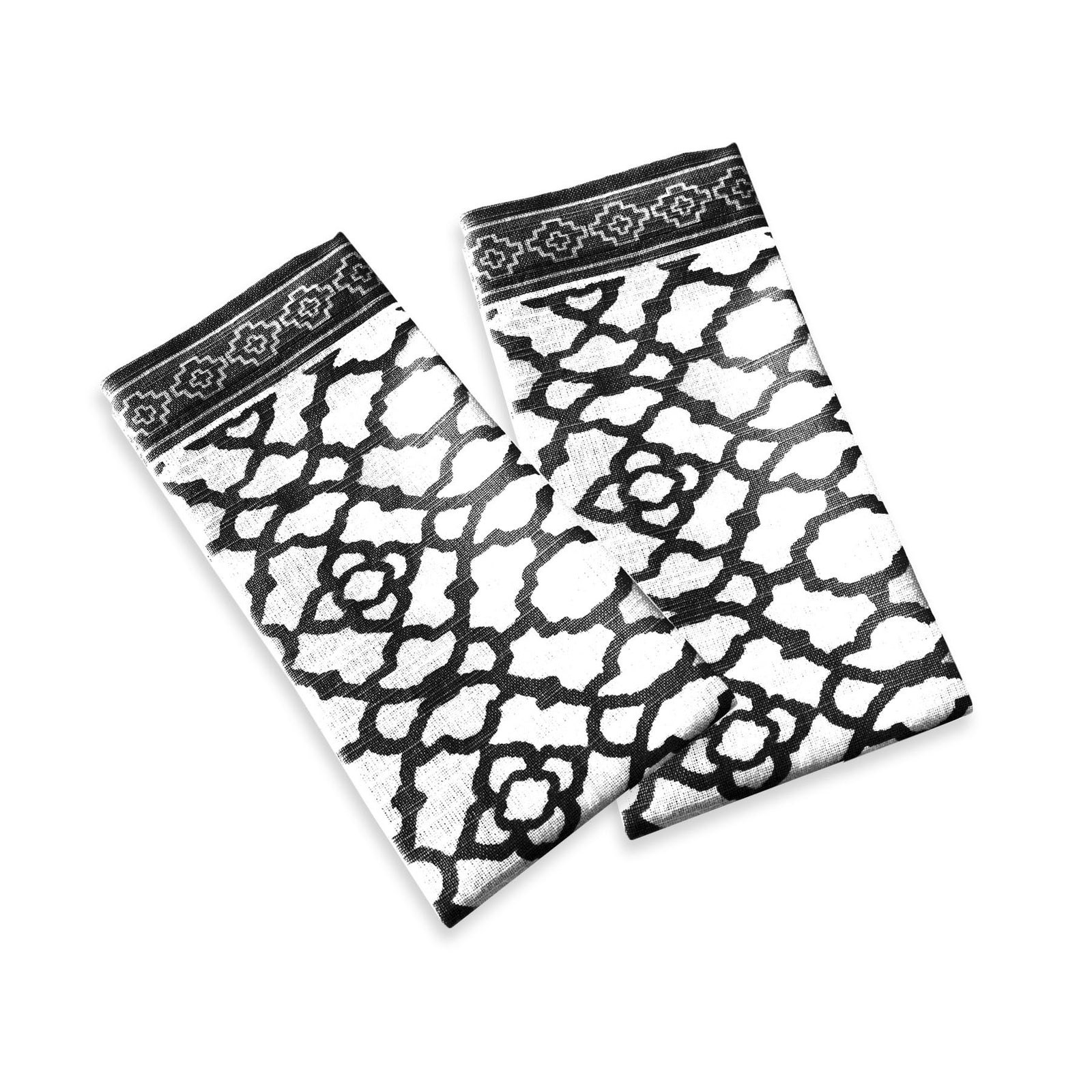 Set of 2 Cotton Vintage Napkins - Black
