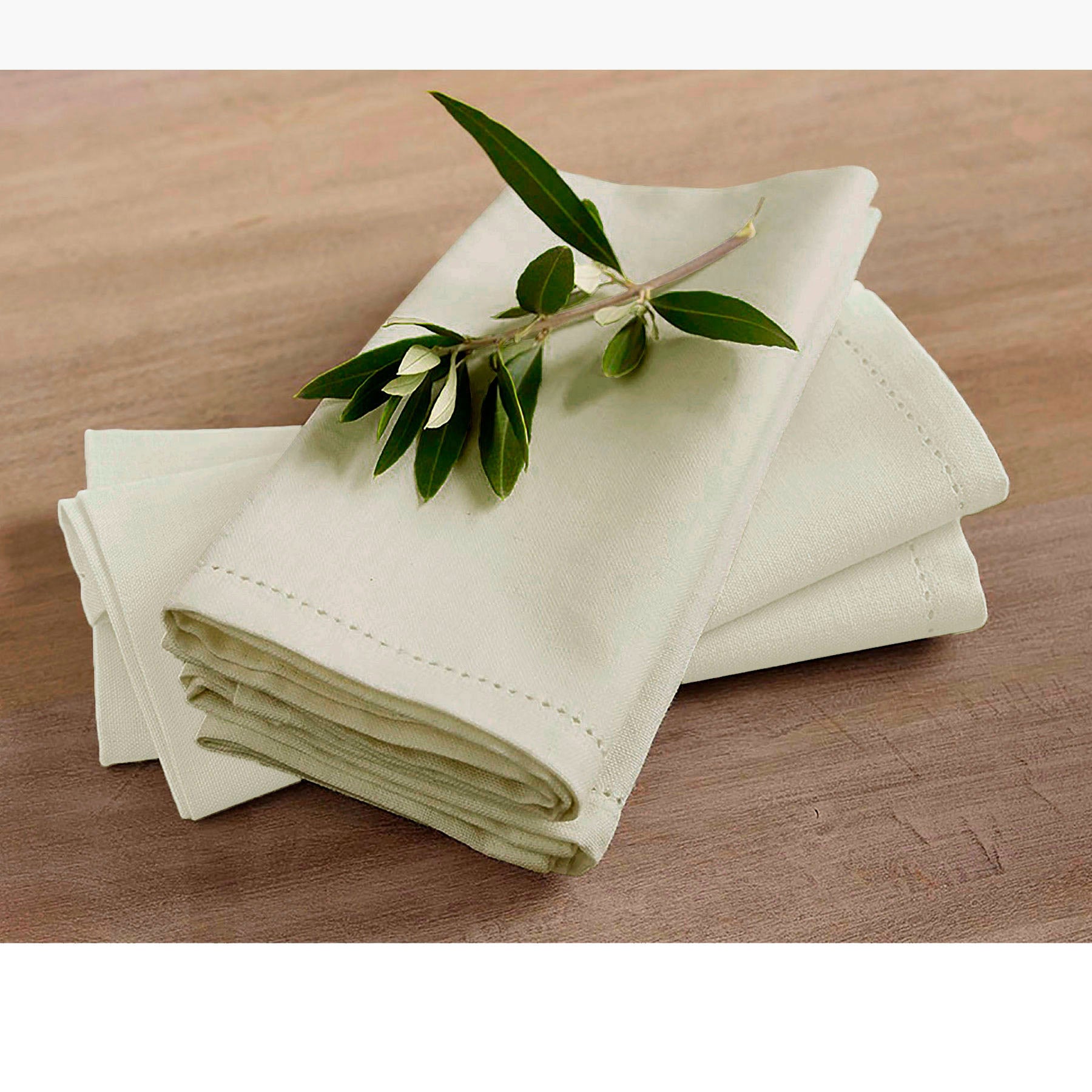 Set of 4 Cotton Hemstitch Napkins - Beige