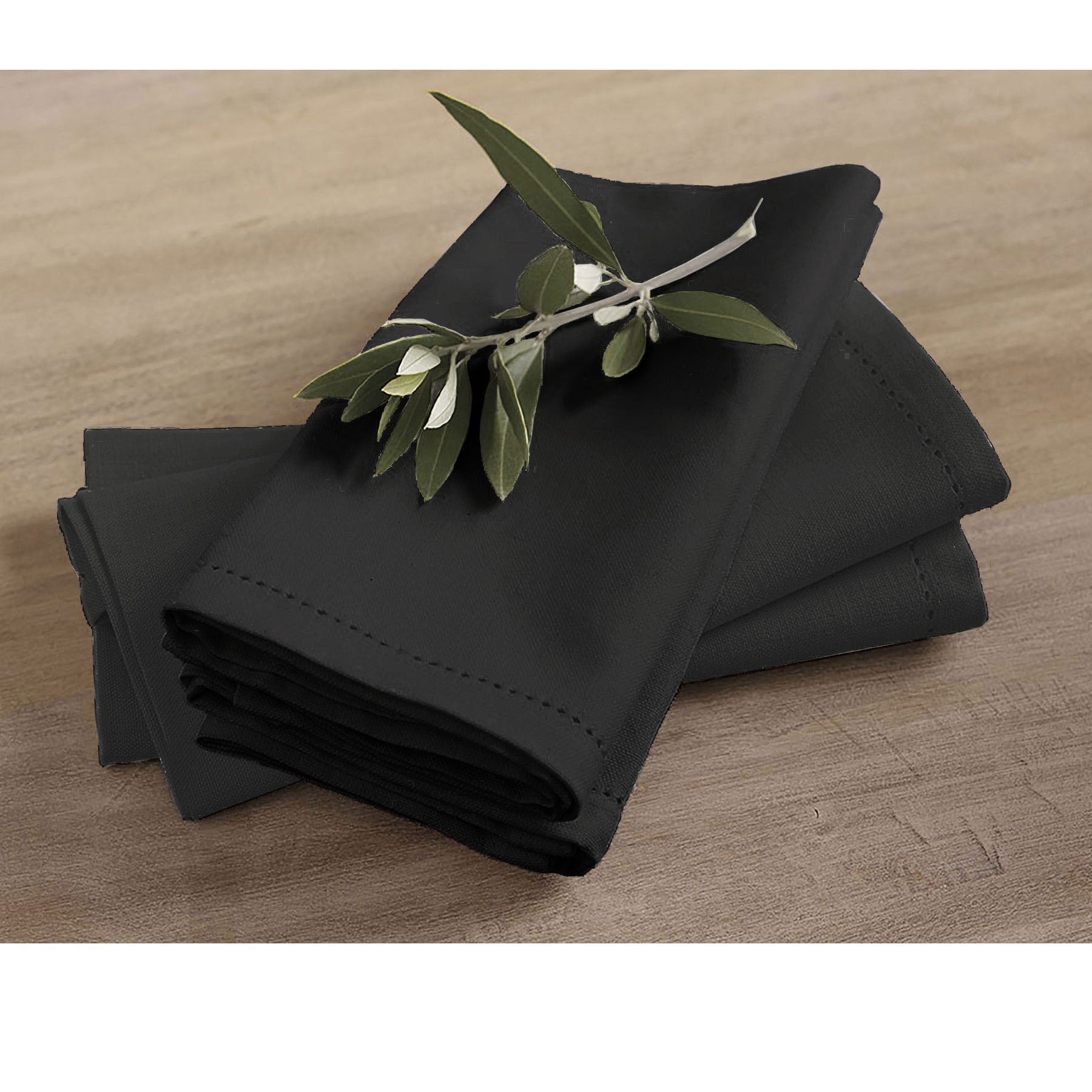 Set of 4 Cotton Hemstitch Napkins - Black