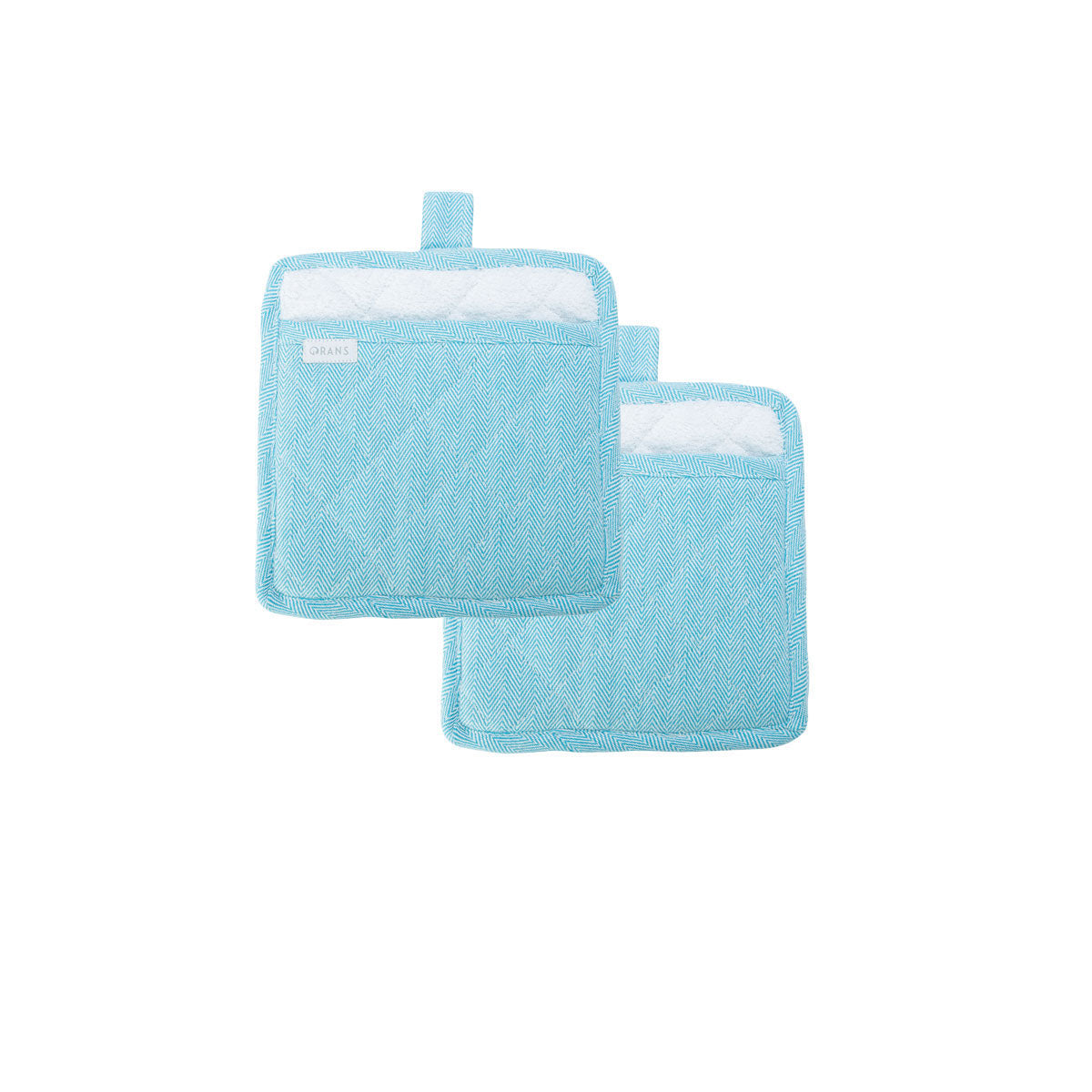 Rans Herringbone Blue Cotton Set of 2 Pot Holders