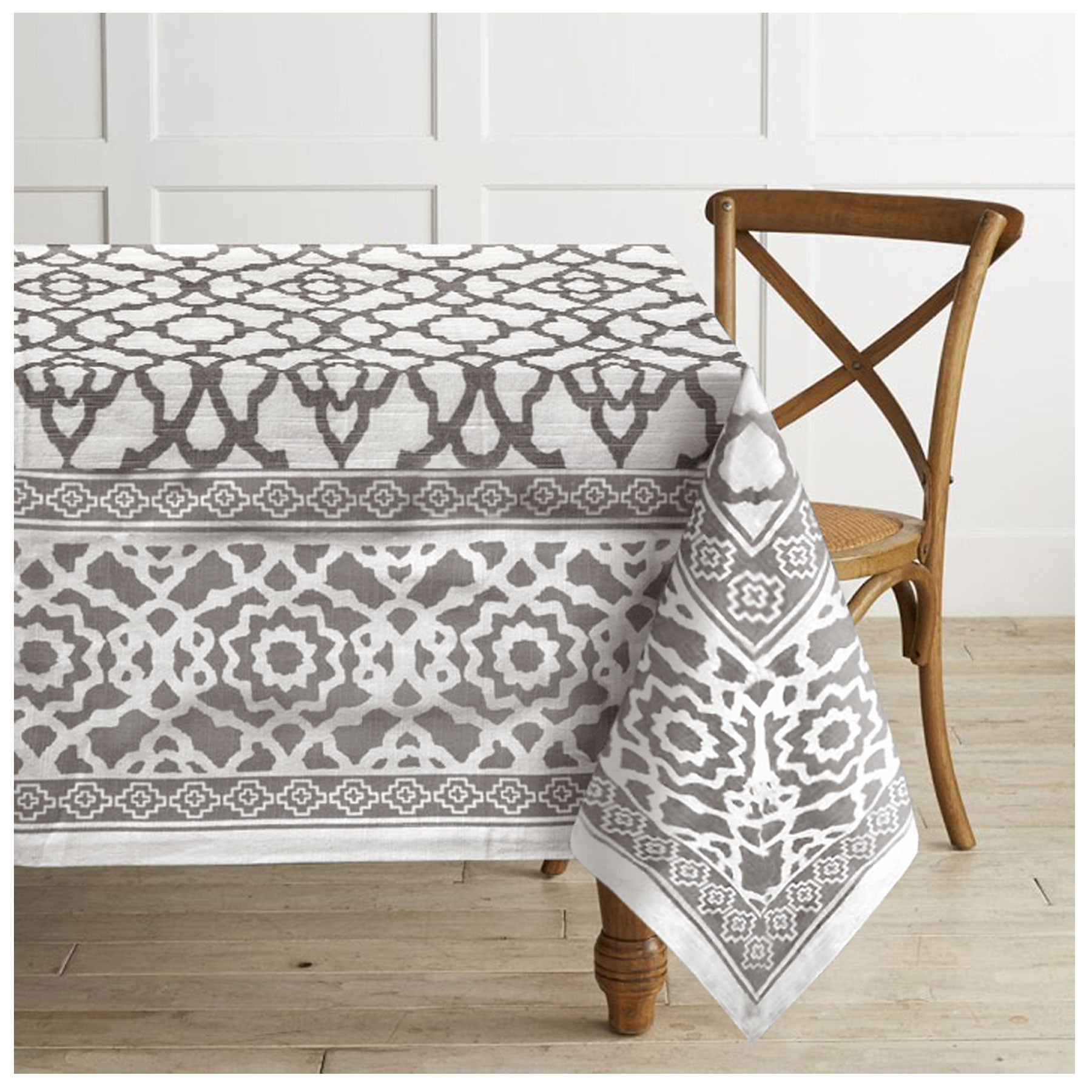 Pure Cotton Vintage Tablecloth 150 x 260 + 4 cm - Grey