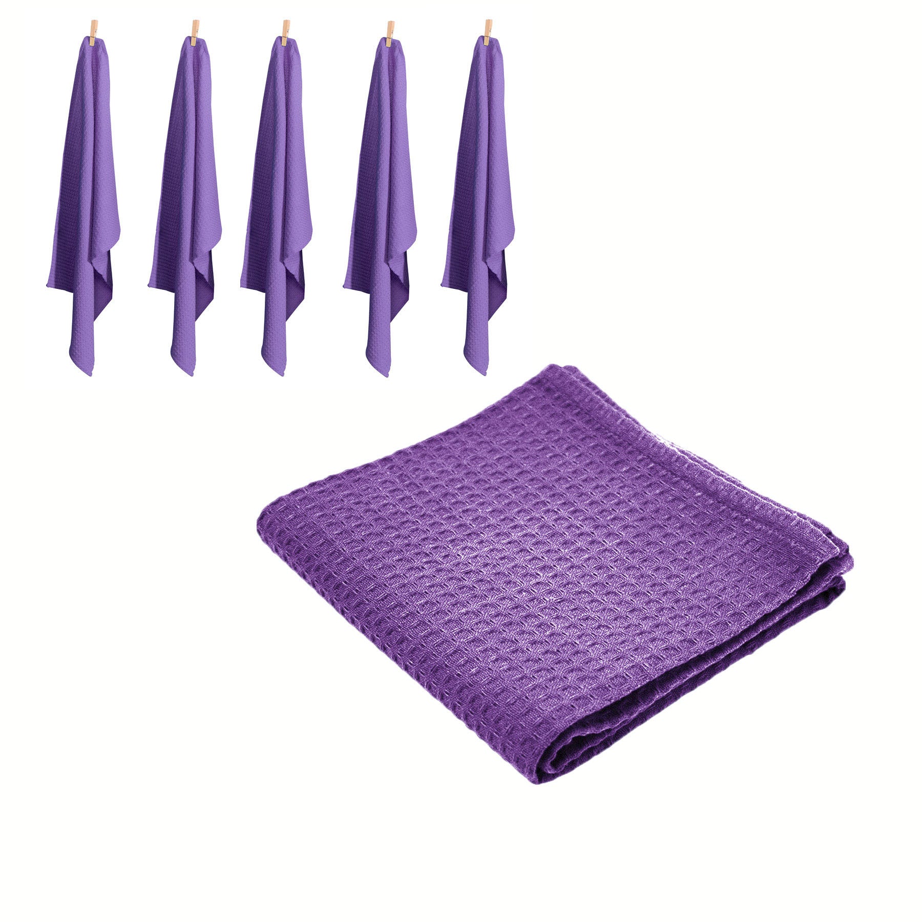 Rans Set of 6 Cotton Waffle Tea Towels 50x70 cm - Lilac Purple