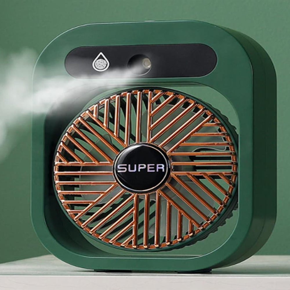 Ice Fog USB Air Conditioning Mist Humidfier Mini Fan - Green