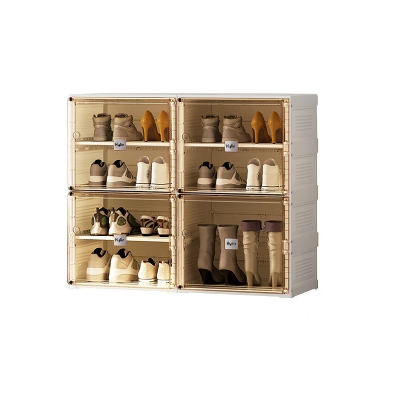 Kylin Cubes Storage Folding Shoe Cabinet With 2 Column & 7 Grids & 4 Brown Door