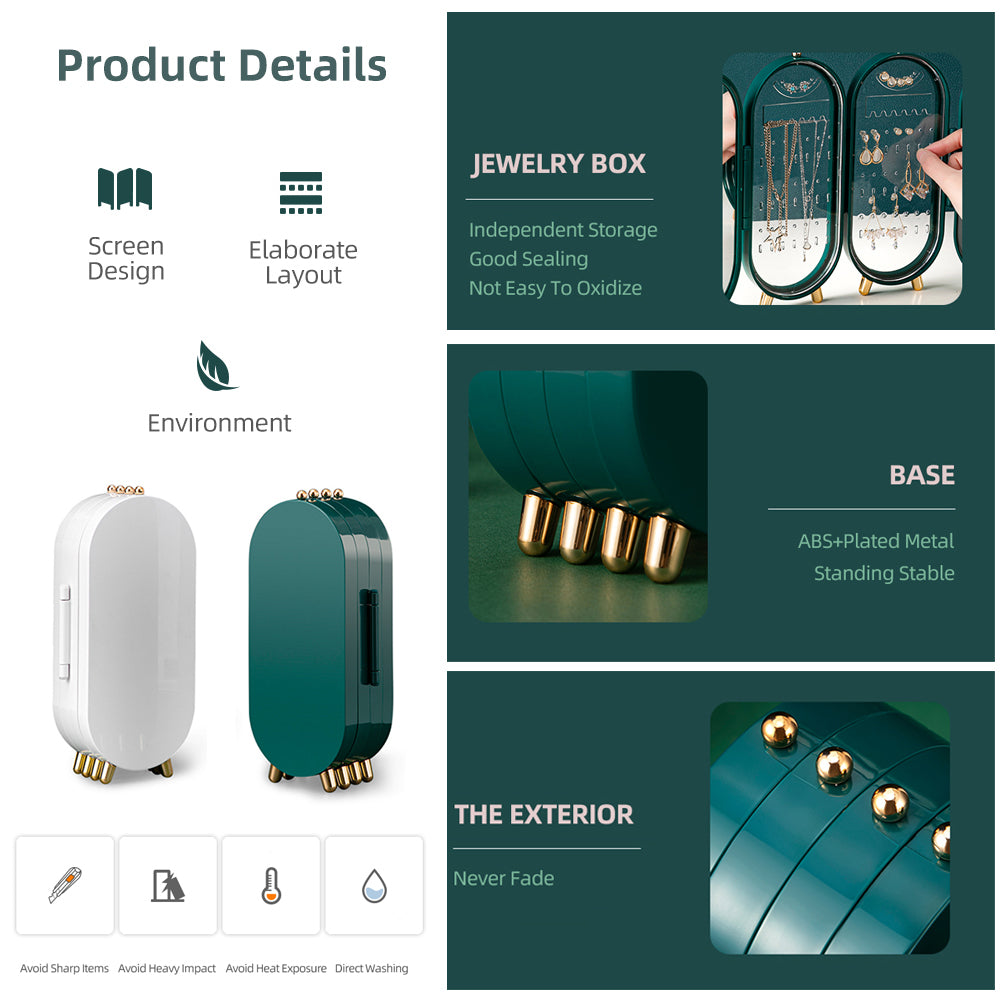 Jewellery Storage Box Earrings Display Necklace Organizer 4 Doors Foldable Screen Green