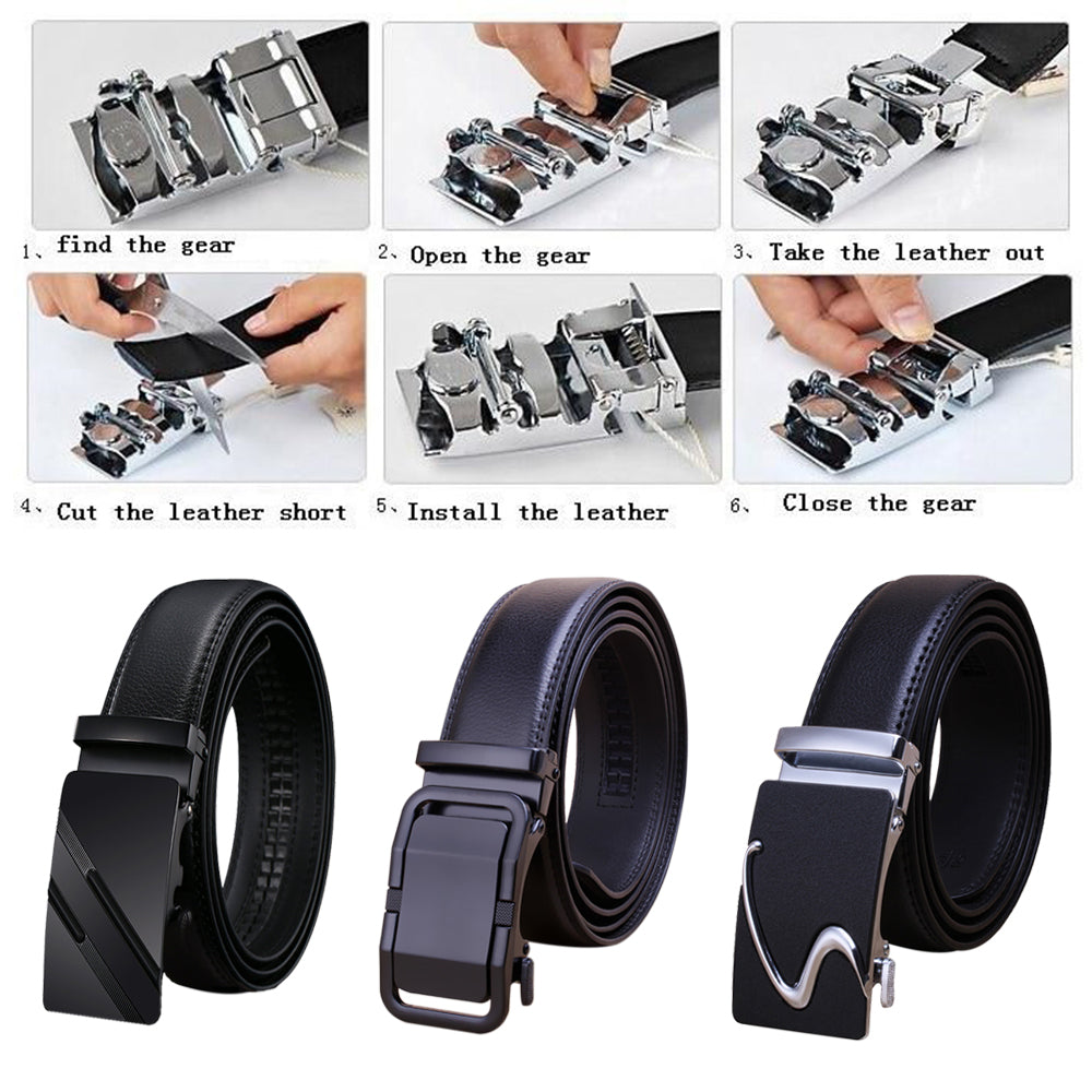 Genuine Leather Belt Men's Plate Reversible Buckle Business Dress Belts (Style 01)
