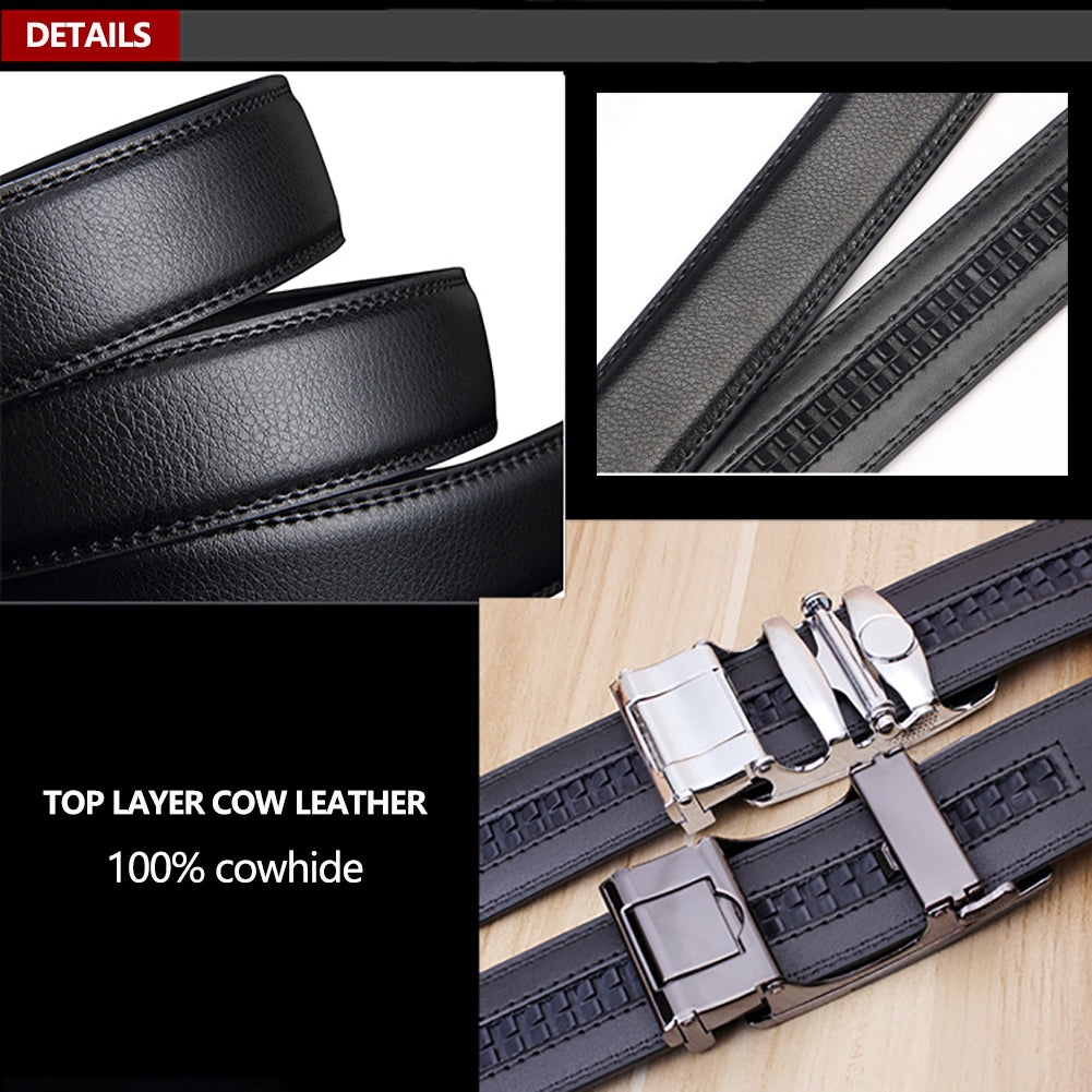 Genuine Leather Belt Men's Plate Reversible Buckle Business Dress Belts (Style 03)
