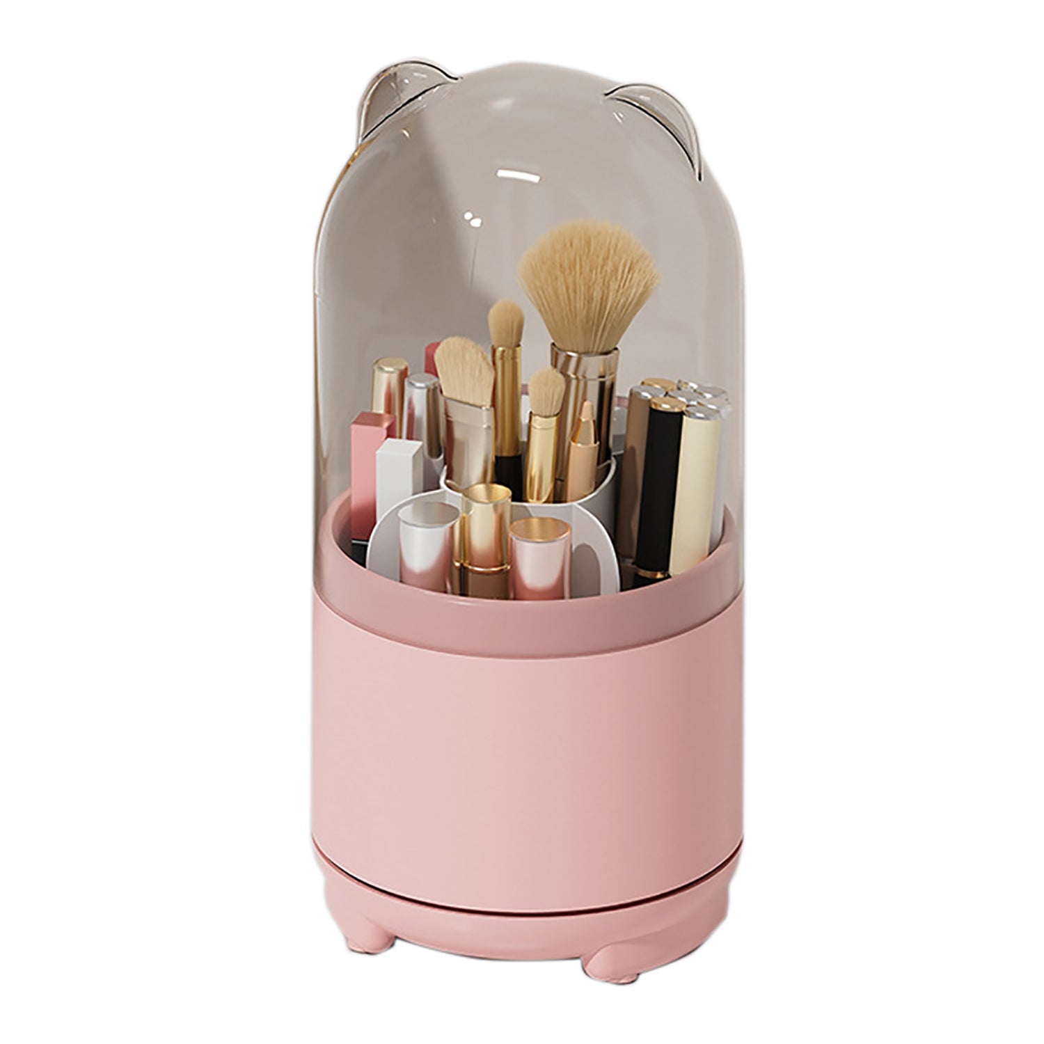 360Â° Rotating Makeup Brush Bucket Transparent Dust-proof Cosmetic Storage Boxpink