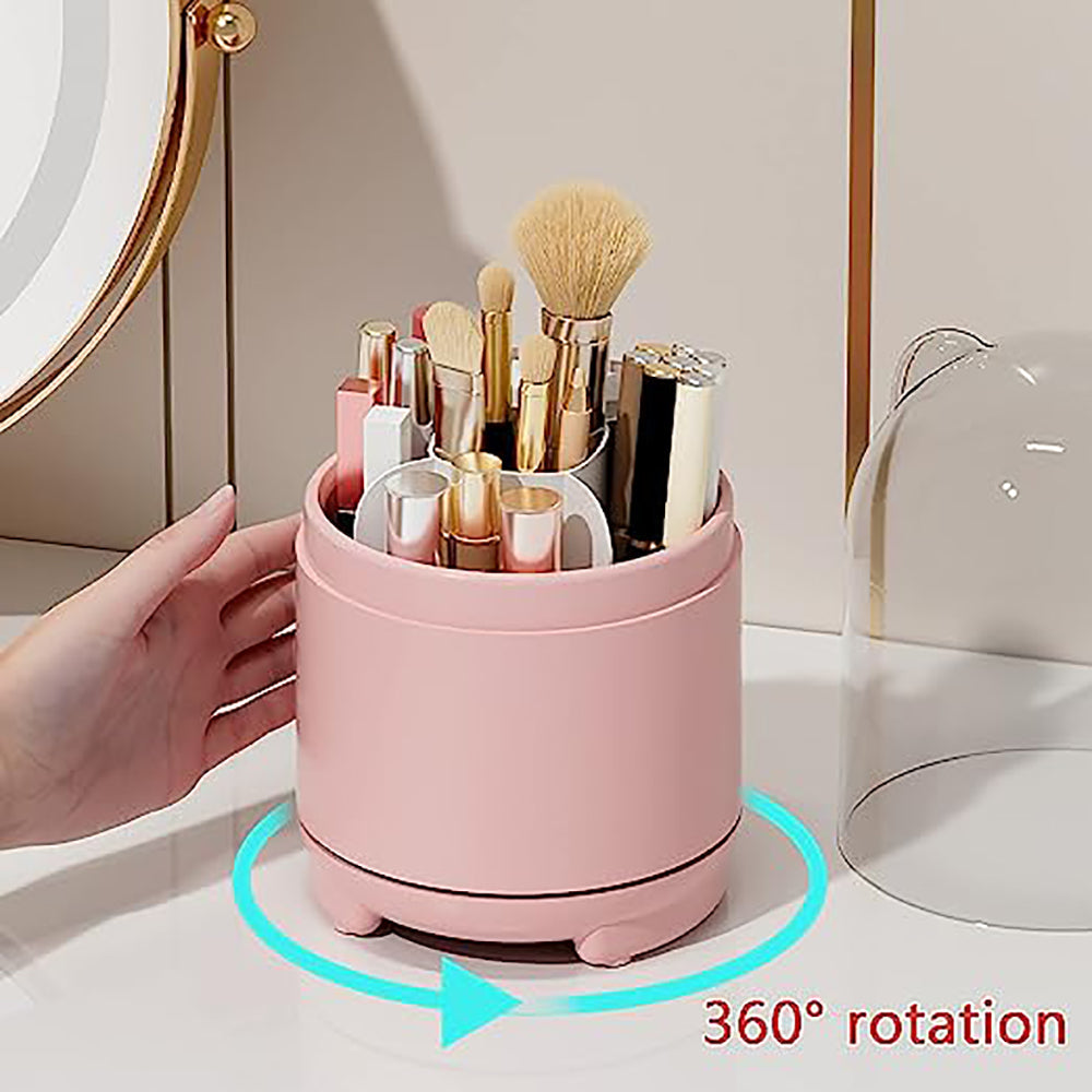 360Â° Rotating Makeup Brush Bucket Transparent Dust-proof Cosmetic Storage Boxpink