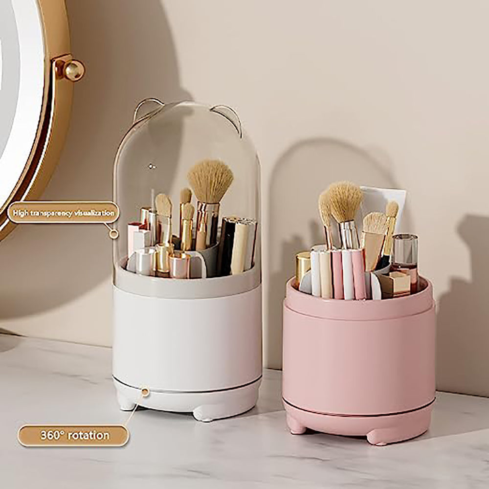360Â° Rotating Makeup Brush Bucket Transparent Dust-proof Cosmetic Storage BoxWhite