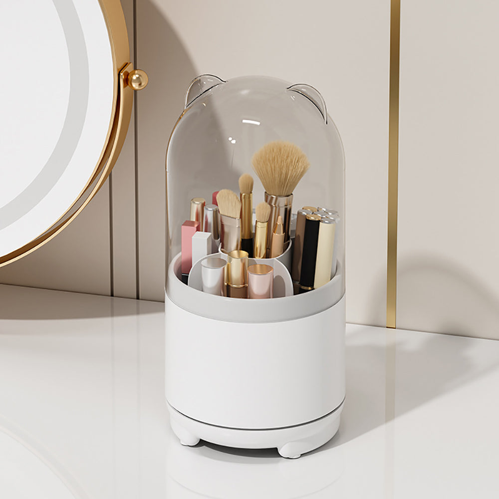 360Â° Rotating Makeup Brush Bucket Transparent Dust-proof Cosmetic Storage BoxWhite