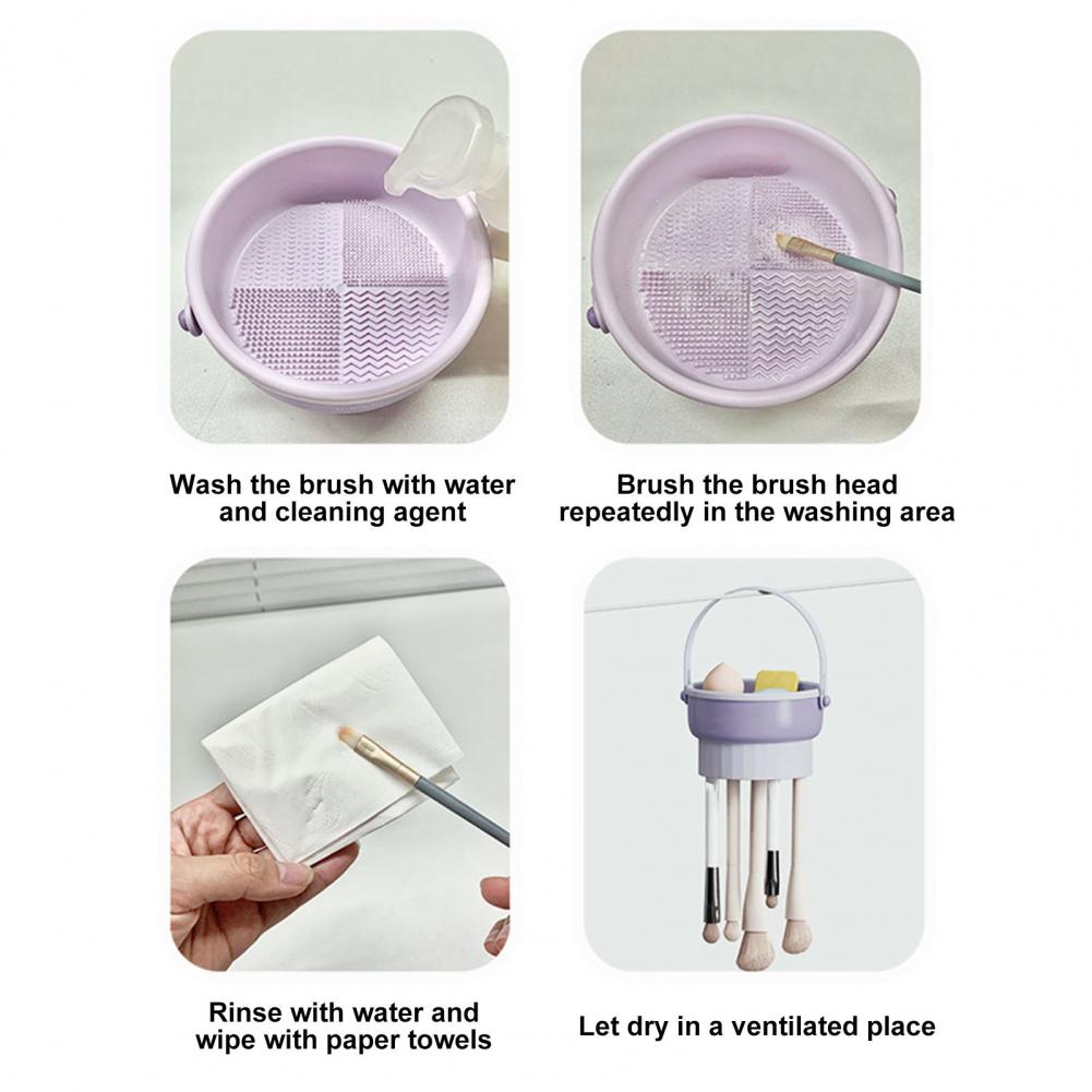 3 In 1 Makeup Brushes Cleaner Sponge Brush Washing Box Makeup Brush Drying BasketLight Purple