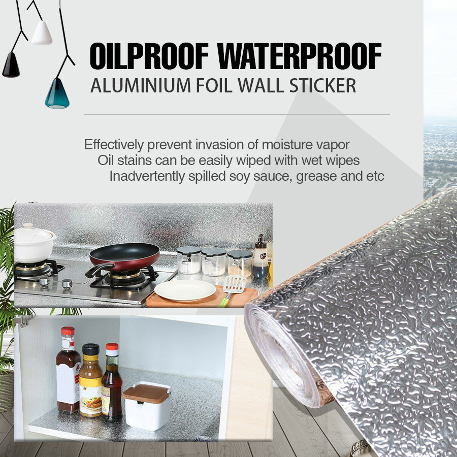 Aluminum Foil Sticker Self Adhesive Oil-proof Waterproof Kitchen Cabinet Wall40*300cm