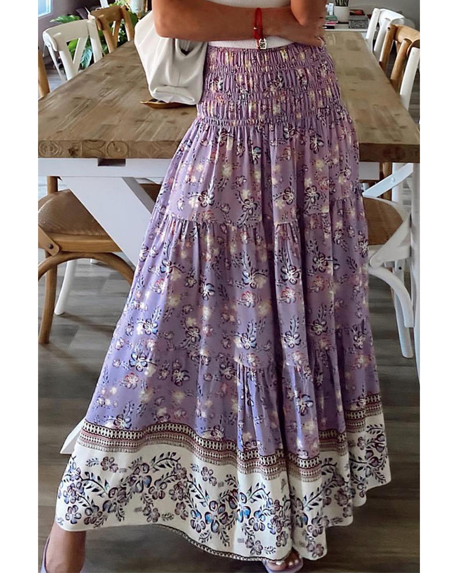 Floral Print High Waist Maxi Skirt - M