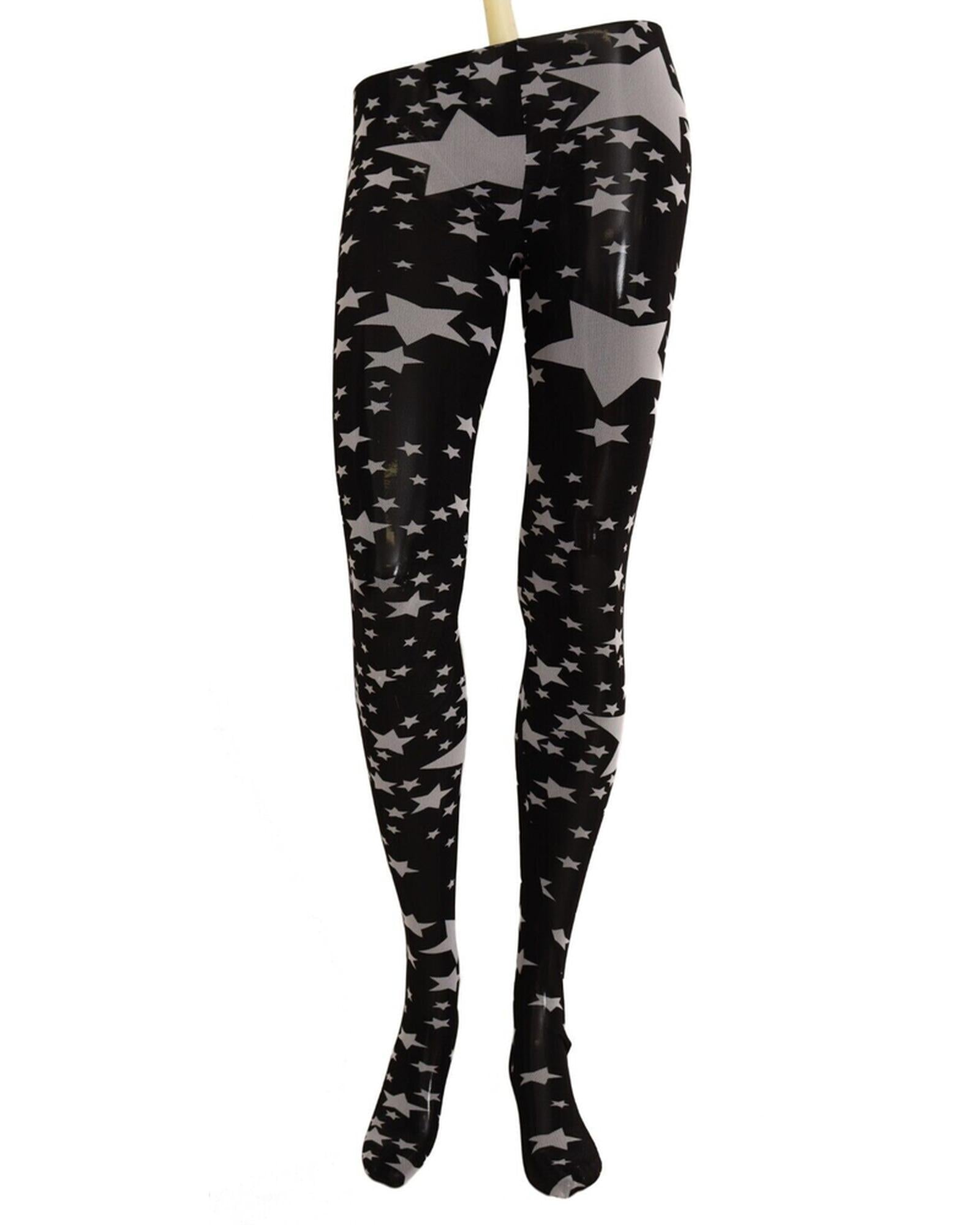 Nylon Micro Mesh Tights with All-Over Stars Print M Women