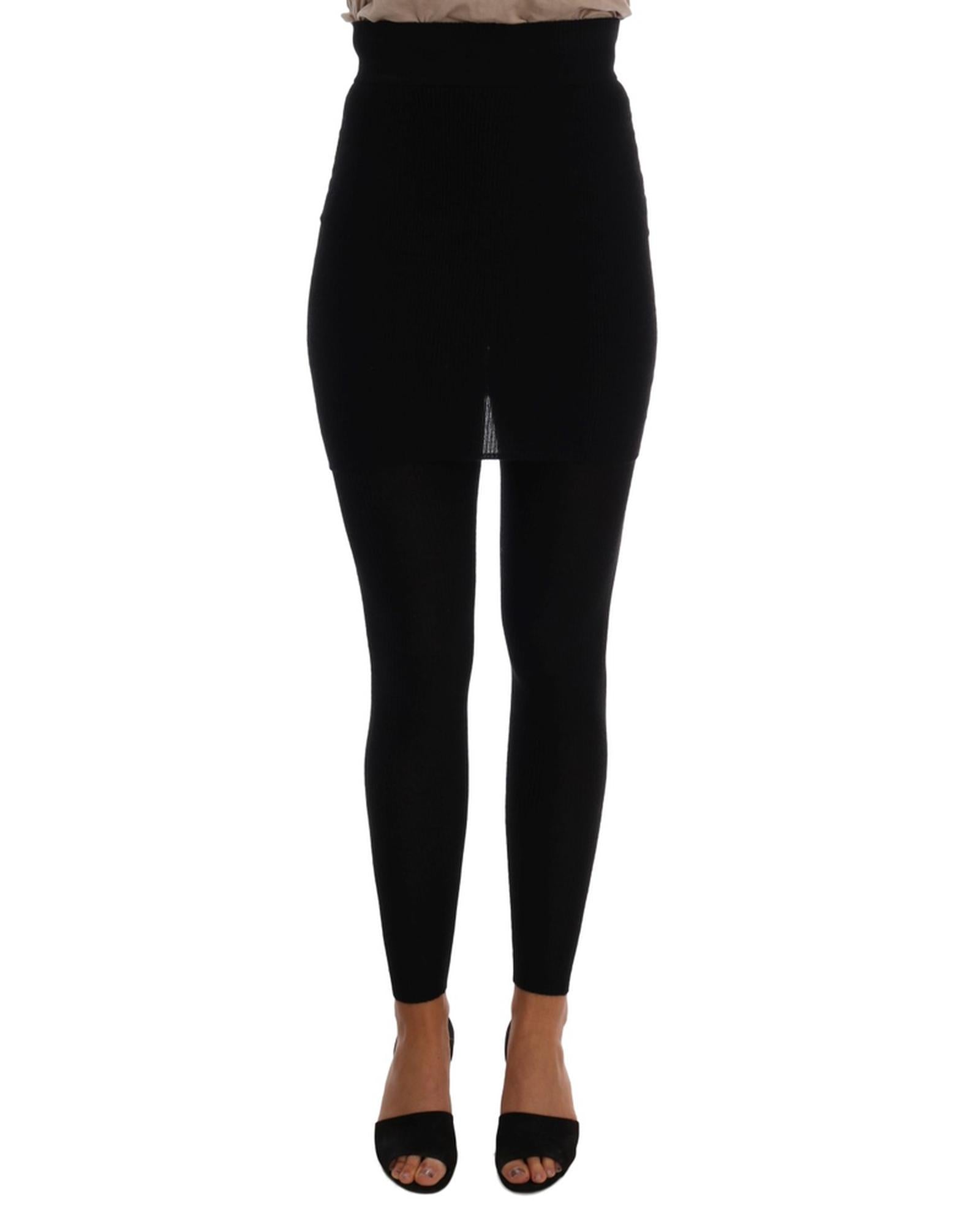 Black Cashmere Silk Stretch Tights Pants 36 IT Women