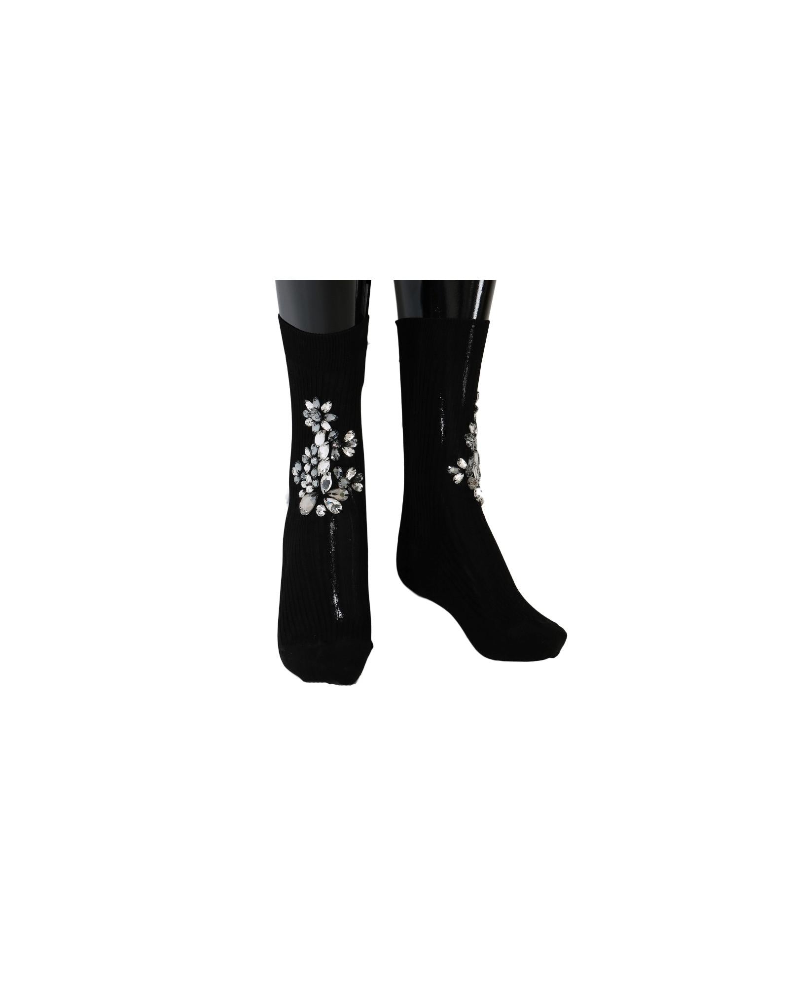 Floral Crystal Embellished Stockings Socks S Women