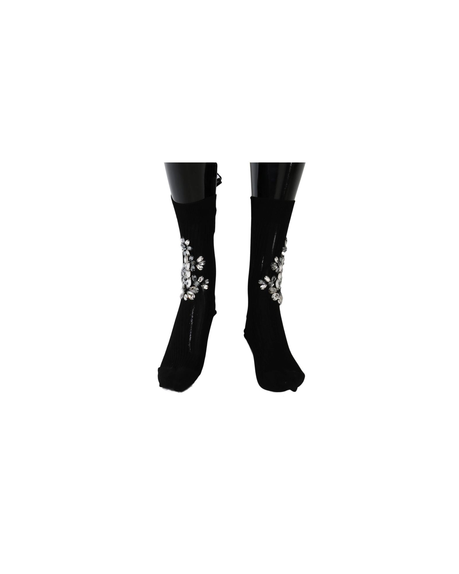 Floral Crystal Embellished Stockings Socks S Women