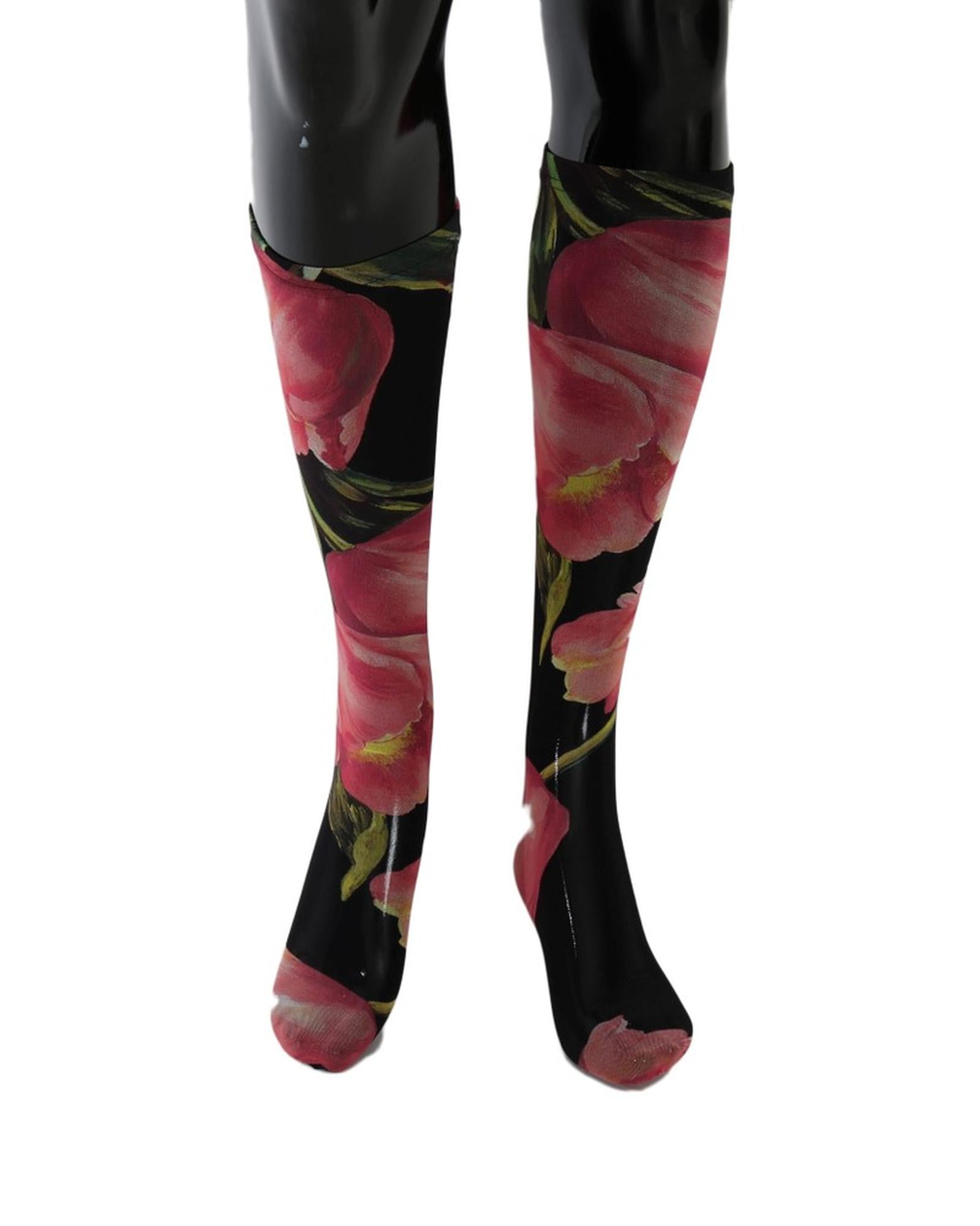 Floral Stretch Stockings with Logo Details S Women