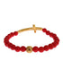 Authentic  Gold Plated Silver Bracelet with Red Coral Beads and CZ Diamond Cross S Women