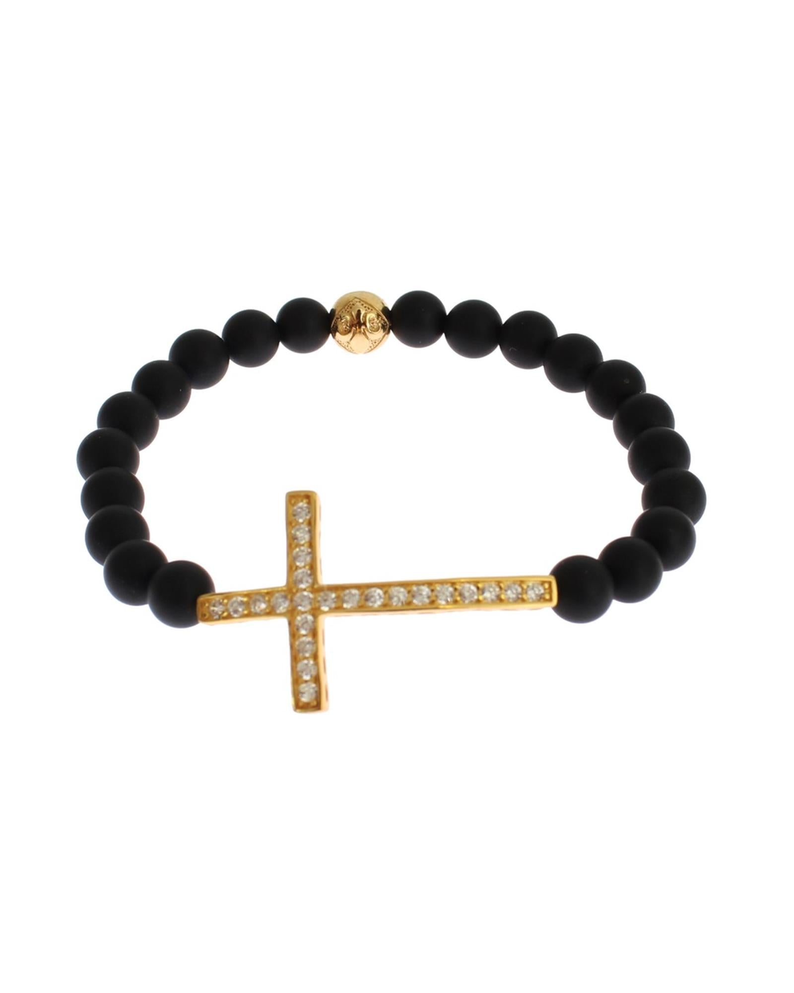 Authentic  Bracelet with Matte Onyx Beads and CZ Diamond Cross XS Women