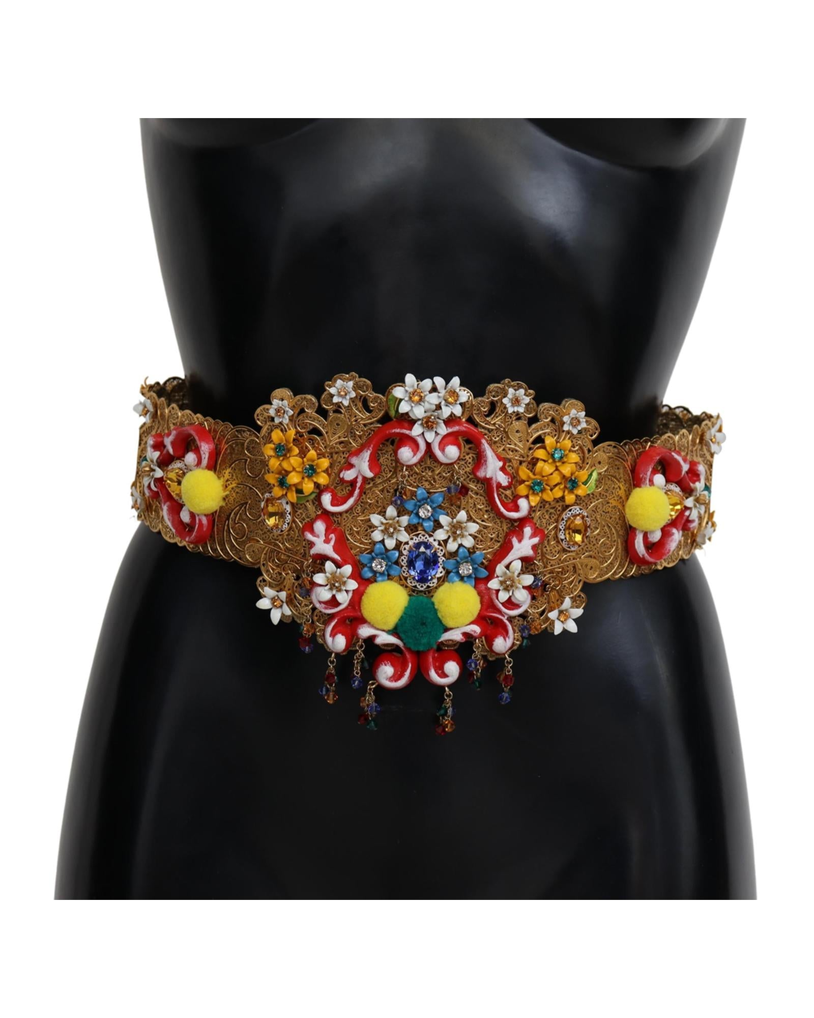 Floral Crystal Embellished Wide Waist Belt 42 IT Women