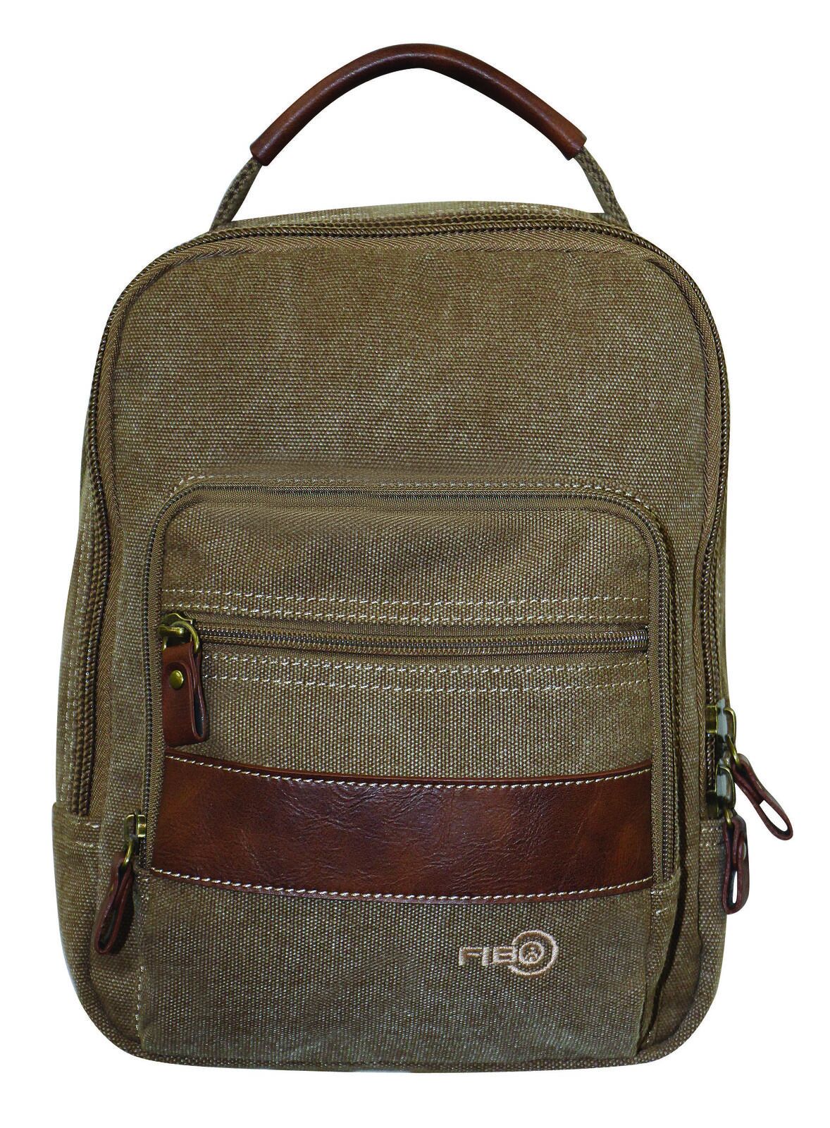 Canvas Sling Bag Shoulder Strap Messenger Travel Pack w Tablet Pocket - Khaki