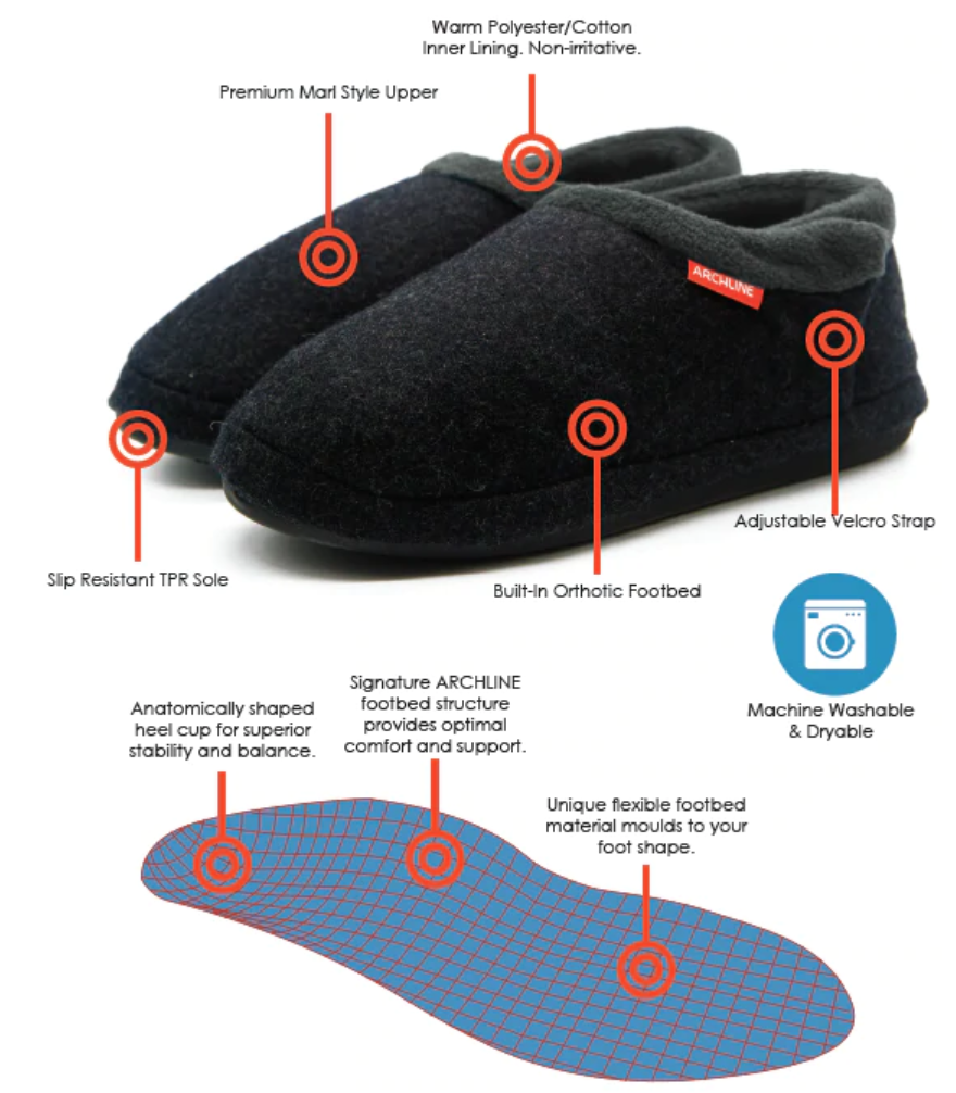 Orthotic Slippers CLOSED Arch Scuffs Orthopedic Moccasins Shoes - Charcoal Marle - EUR 43