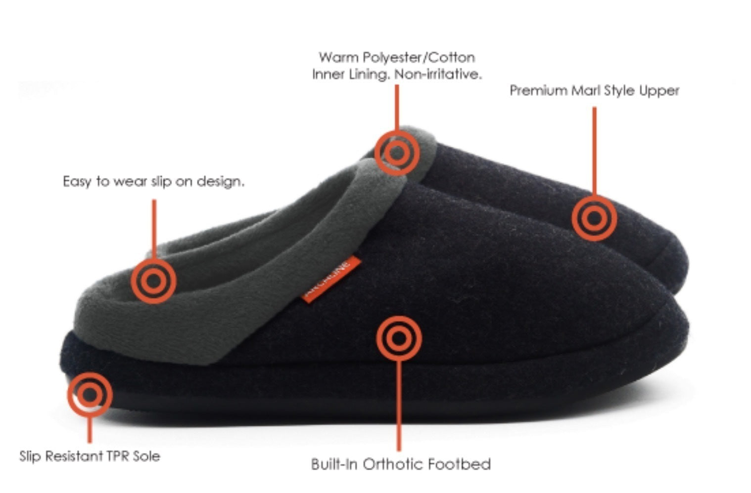 Orthotic Slippers Slip On Arch Scuffs Orthopedic Moccasins - Charcoal Marle - EUR 40
