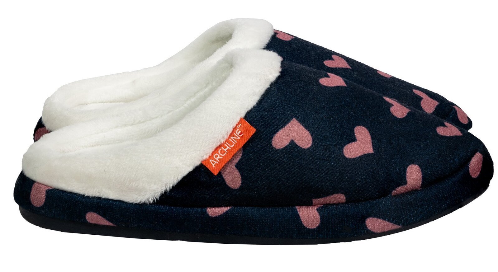 Orthotic Slippers Slip On Scuffs Pain Relief Moccasins - Navy with Hearts - EUR 37 (Womens US 6)