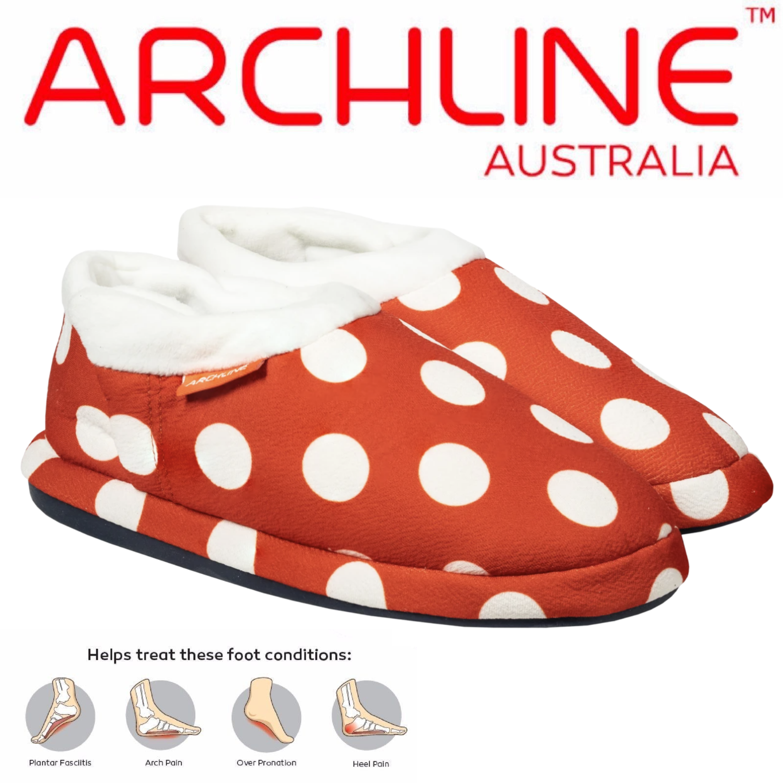 Orthotic Slippers CLOSED Back Scuffs Moccasins Pain Relief - Red Polka Dots - EUR 37 (Womens 6 US)