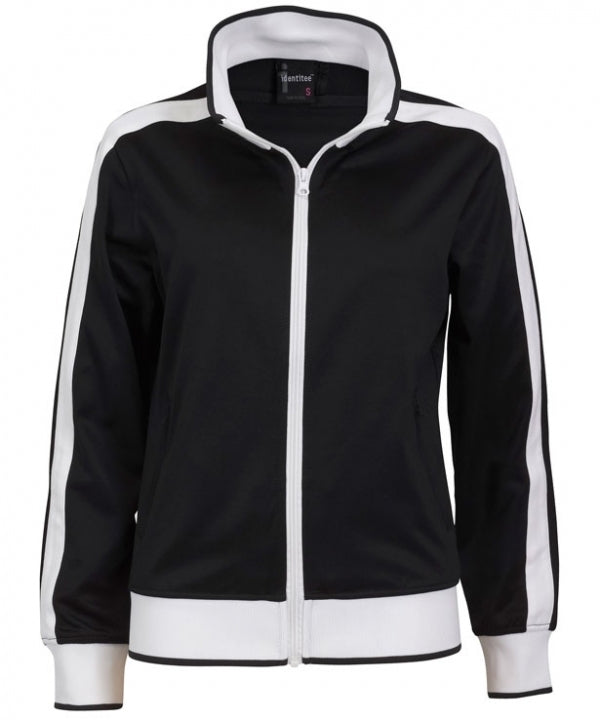 Ladies Track Top Jacket Tracksuit Warm Winter Full Zip Varsity Jumper - Black/White - L (14-16)