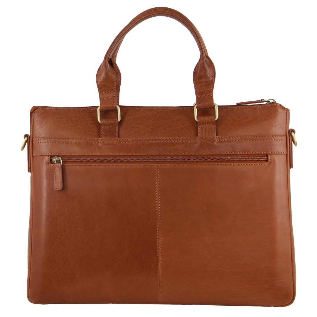 Mens Leather Briefcase Business Bag Shoulder Laptop Tote  - Tan
