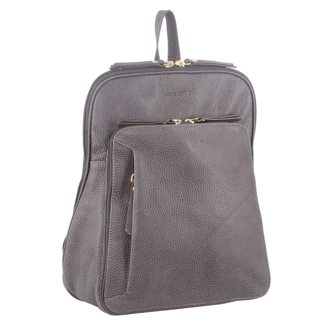 Womens Leather Backpack Bag with Pocket Front Multi-Zip - Slate