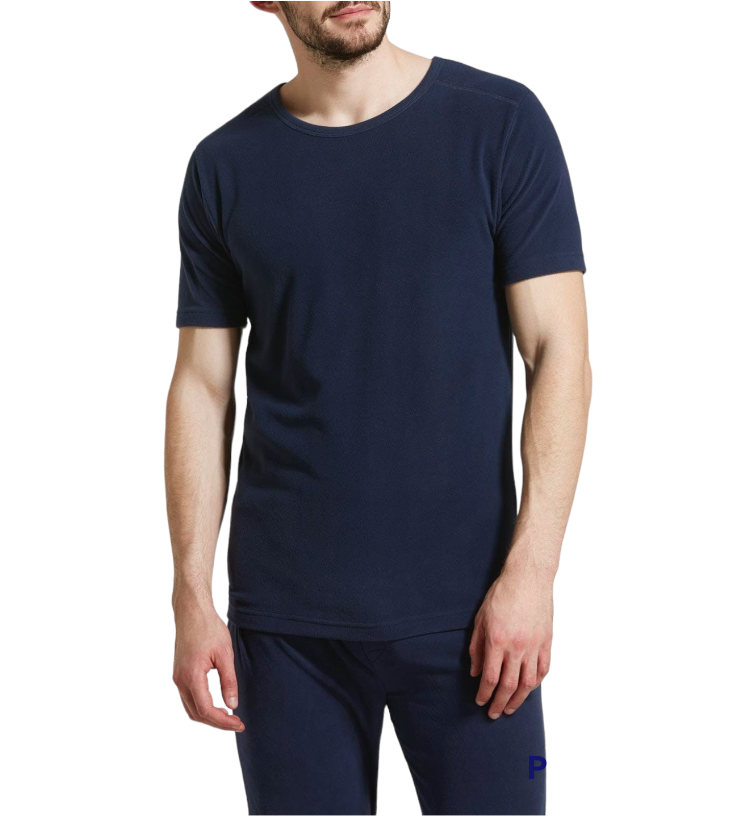 Mens Thermal Short Sleeve Top Microfleece Baselayer Underwear T Shirt - Navy - L