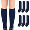 6x Pairs School Uniform Knee High Socks Cotton Rich Girls Boys Kids Bulk - Navy - 9-12 (5-8 Years Old)
