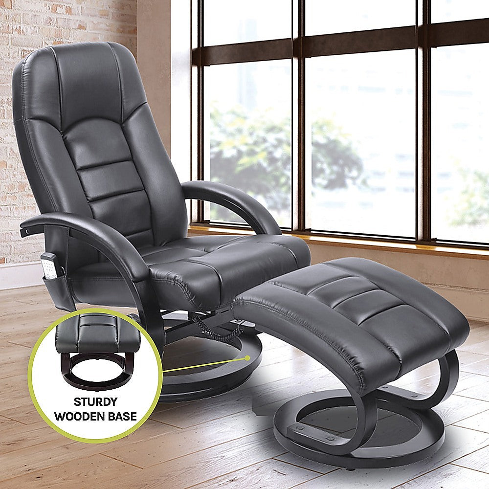 PU Leather Massage Chair Recliner Ottoman Lounge Remote