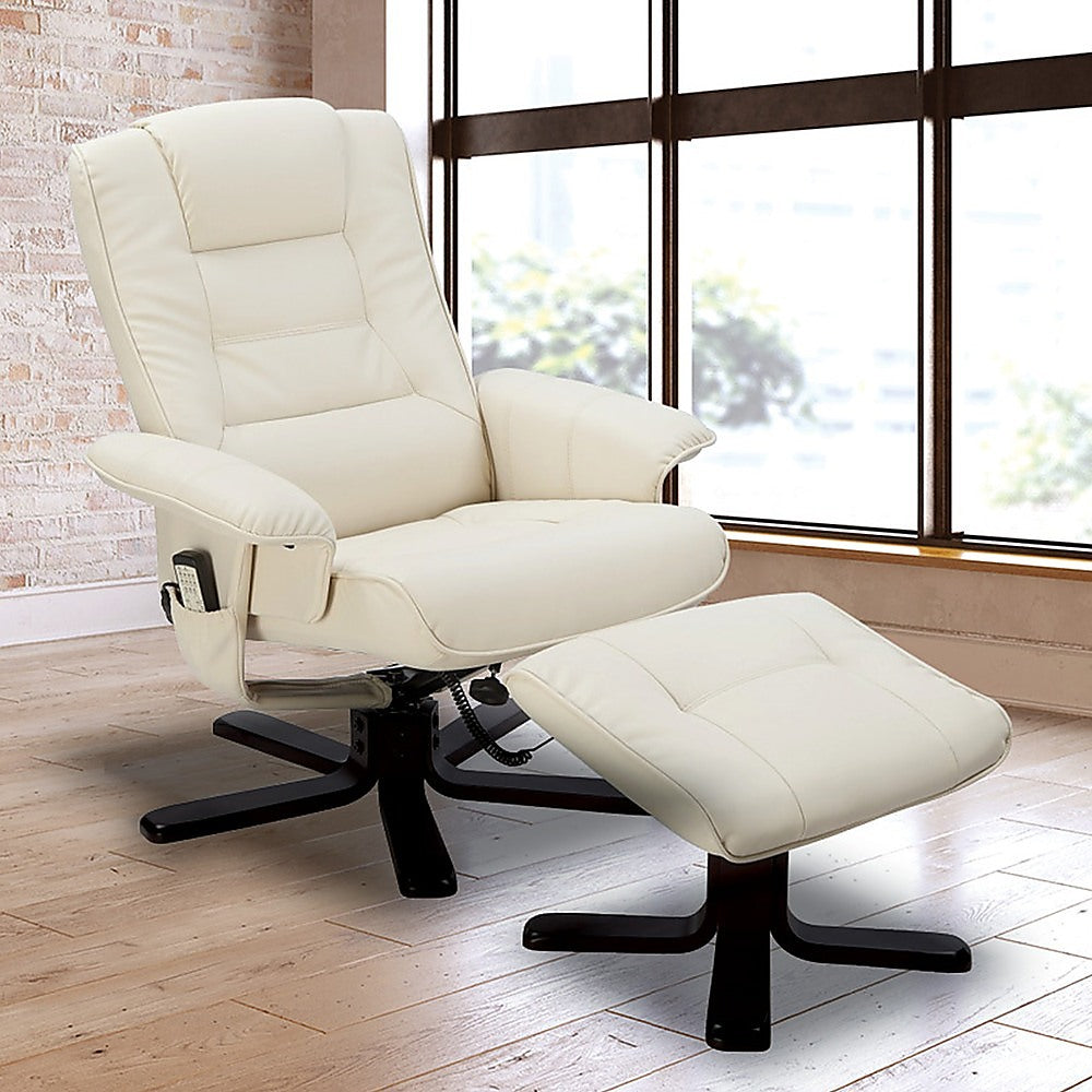 PU Leather Massage Chair Recliner Ottoman Lounge Remote