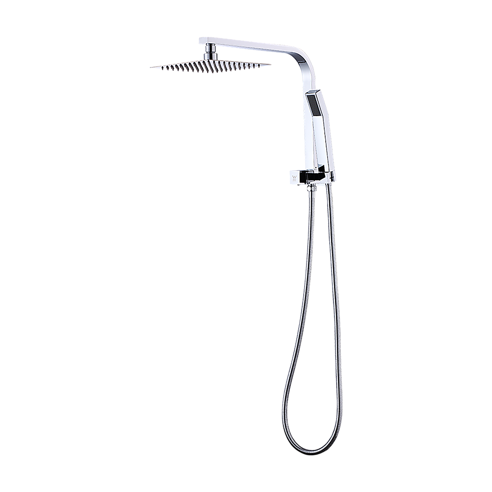 WELS 8" Rain Shower Head Set Square Dual Heads Faucet High Pressure Hand Held