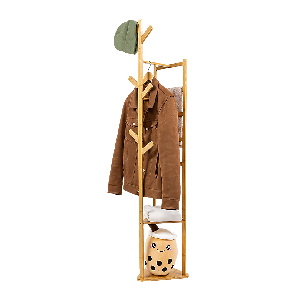 Clothes Coat Rack Garment Stand Shelf Wooden Tree Hanger Bag Hat Hook Holder