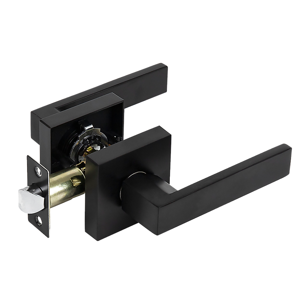 Door Handle Set Lever Passage Function Square Black