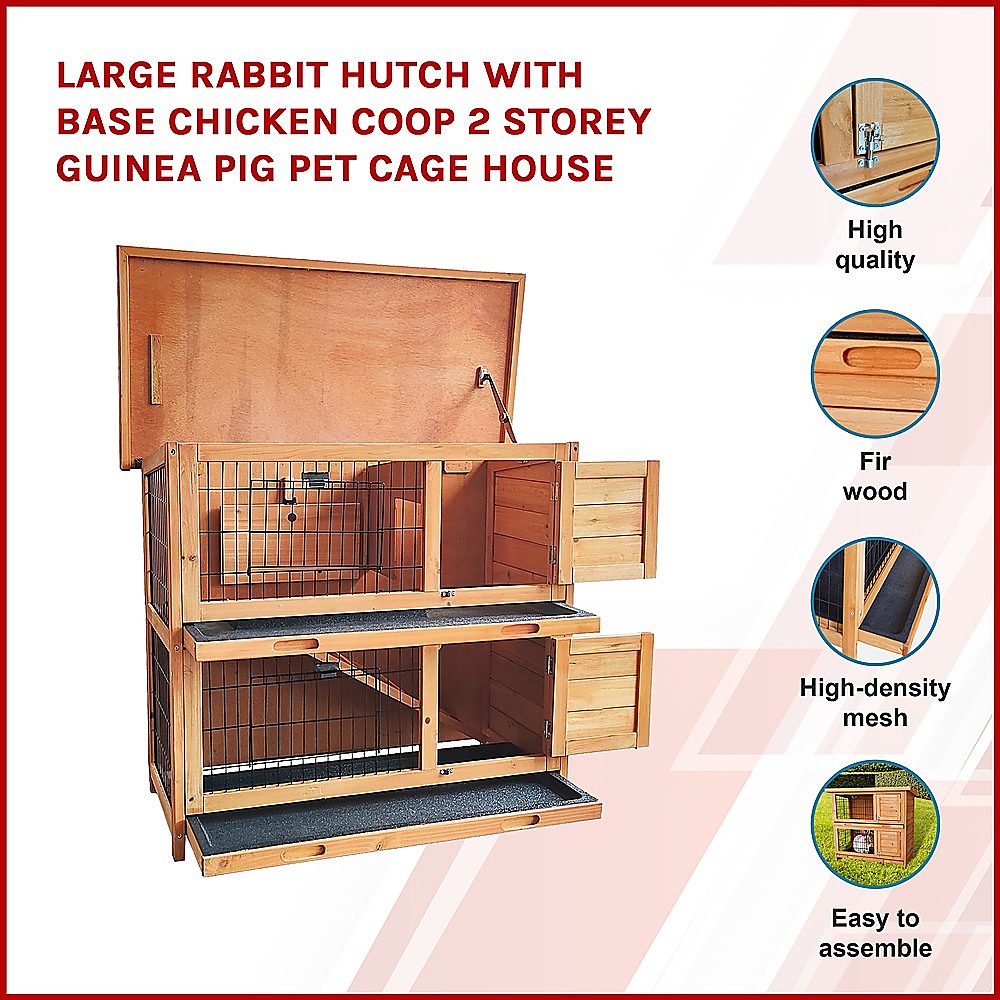 Large Rabbit Hutch with BASE Chicken Coop 2 Storey Guinea Pig Pet Cage House