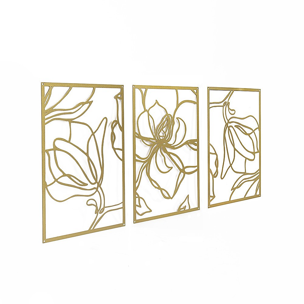 3 Piece Gold Flower Metal Wall Decor Abstract Floral Aesthetic Set of 3