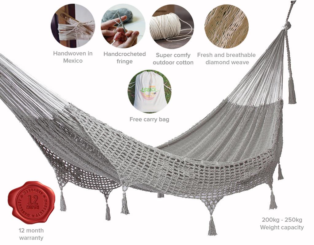 Outdoor undercover cotton  hammock with hand crocheted tassels King Size Dream Sands