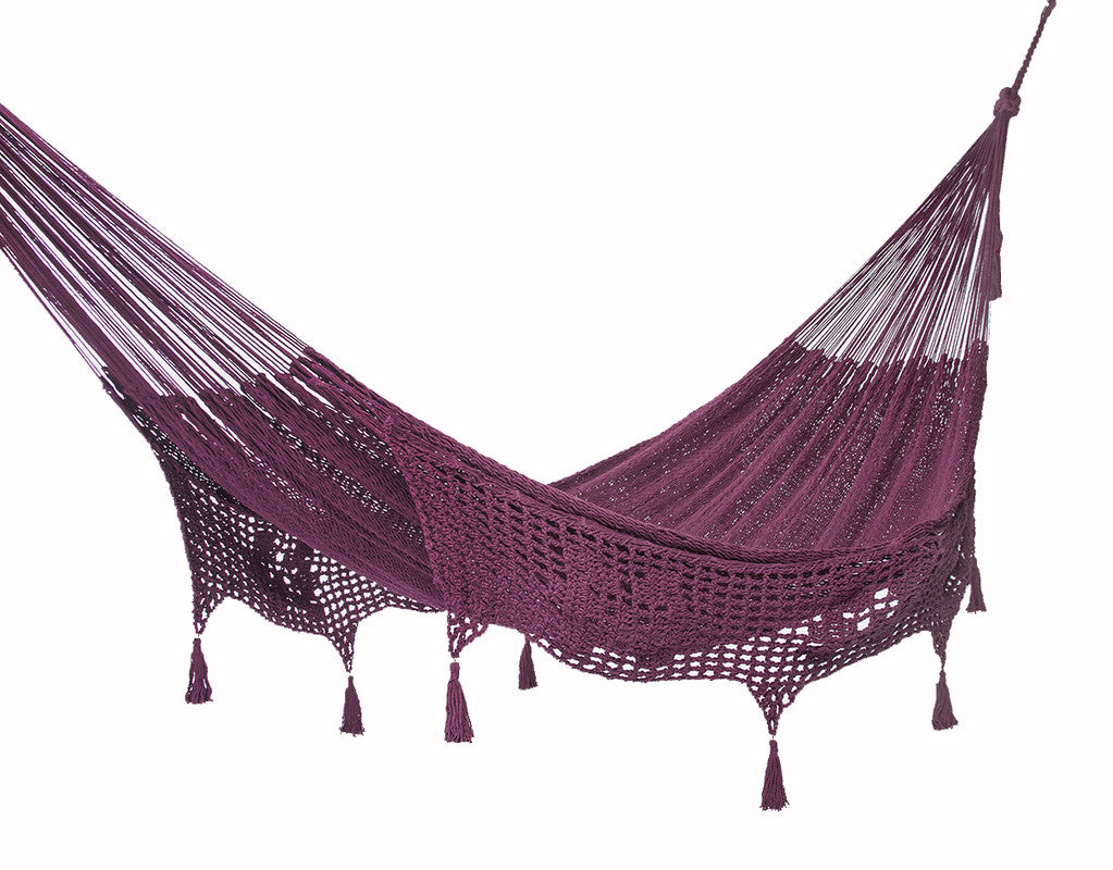 Outdoor undercover cotton  hammock with hand crocheted tassels King Size Maroon
