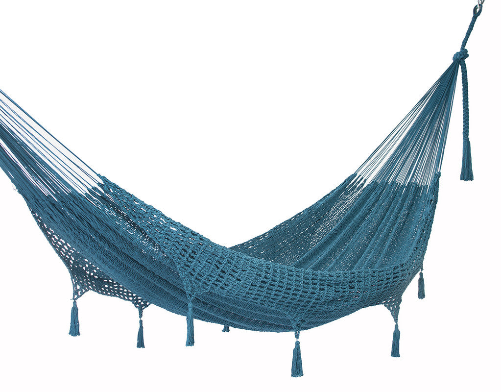 Outdoor undercover cotton  hammock with hand crocheted tassels Queen Size Bondi